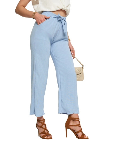Pantalon large en tissu bleu pour femme - Vêtements