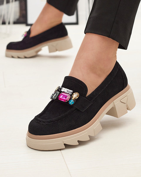 Mocassins noirs ajourés pour femme avec décoration Bokkso- Chaussures