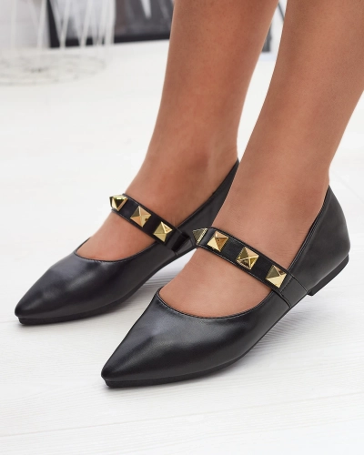 Ballerines noires à talon plat avec clous Dejika - Chaussures