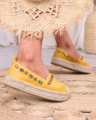 OUTLET Espadrilles jaunes pour femme avec cristaux Ziennie - Chaussures