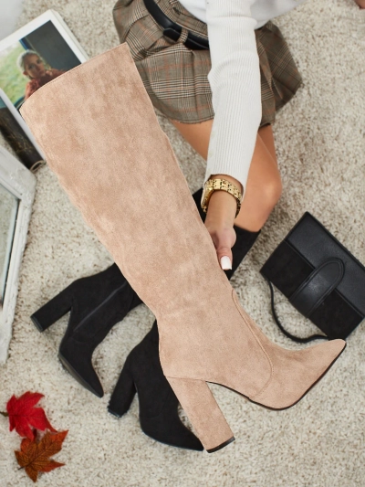 Bottes hautes pour femmes Feravi en daim écologique avec talons carrés