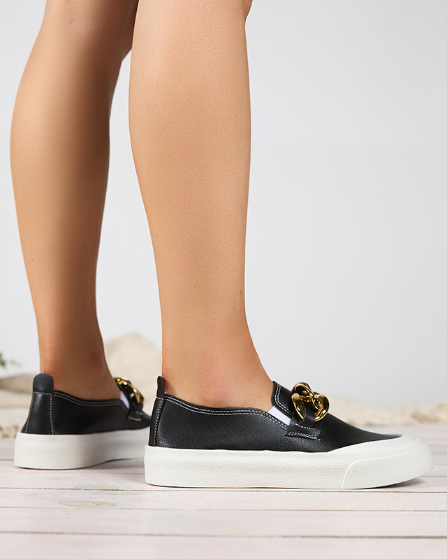 OUTLET Slip-on noir pour femme à semelle plus épaisse avec décoration Senula - Footwear