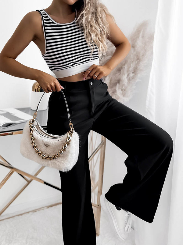 Pantalon à jambes larges pour femmes en noir- Vêtements