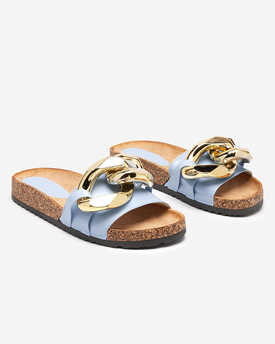 Sandales pour femmes Callista Royalfashion avec chaîne – écru/bleu, talon plat
