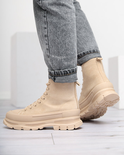 OUTLET Bottines femme beiges à lacets et talon plat Wertika - Souliers