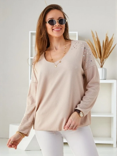 Pull fin en viscose pour femmes Royalfashion avec des strass sur les épaules
