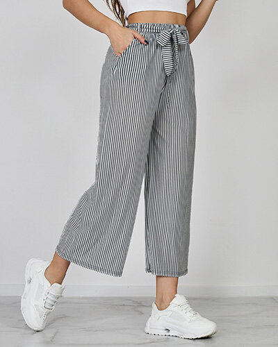 Royalfashion Pantalon large 7/8 rayé pour femme