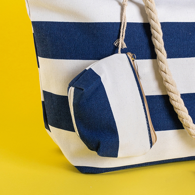 Sac de plage rayé bleu marine avec un sachet - Sacs à main