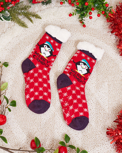 Chaussettes pour femmes rouges avec motif de Noël - Sous-vêtements