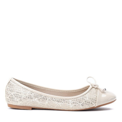 Beżowe, klasyczne baleriny z kokardką - Obuwie