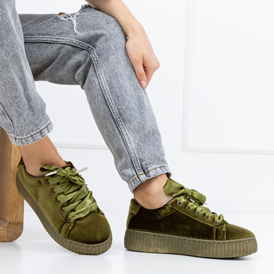 Chaussures de sport à plateforme en velours vert foncé pour femmes Itoda - Chaussures