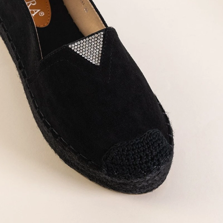 OUTLET Espadrilles noires pour femmes sur la plate-forme avec zircone cubique Asira - Chaussures