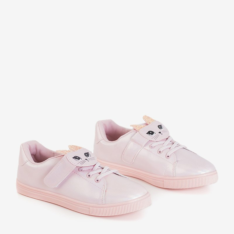 Baskets enfant rose clair avec chaton Atlasana - Chaussures