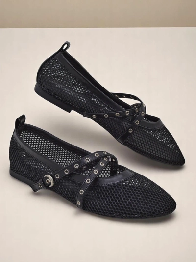 Ballerines Royalfashion Arethusa Nero en mesh à talon plat