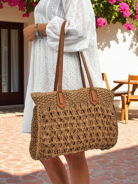 Royalfashion Grand Sac en Paille pour Femmes Coco Breeze