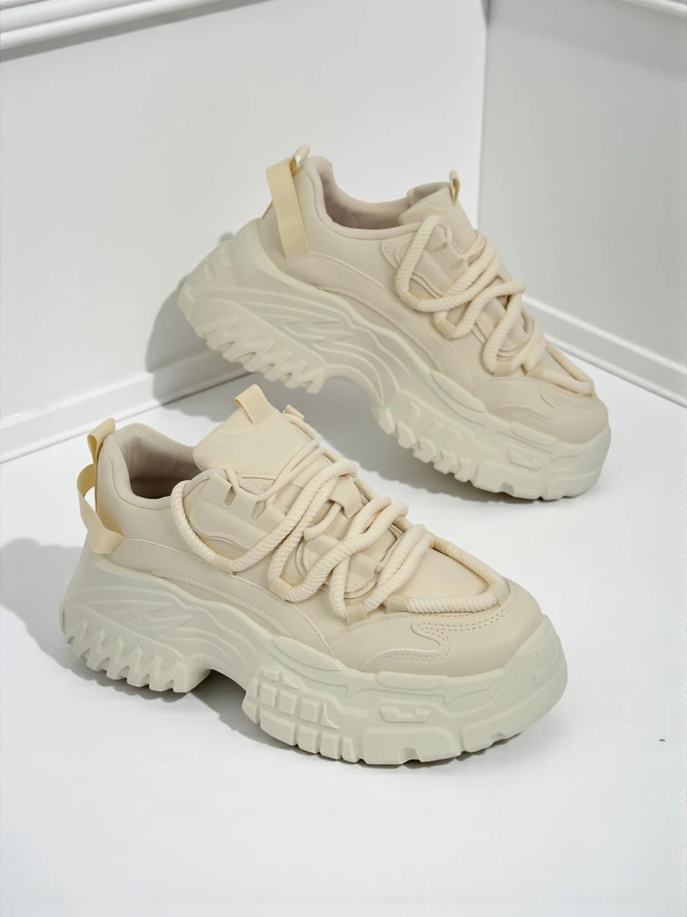 Sneakers beiges pour femmes Athenia en cuir écologique sur plateforme de 6,5 cm