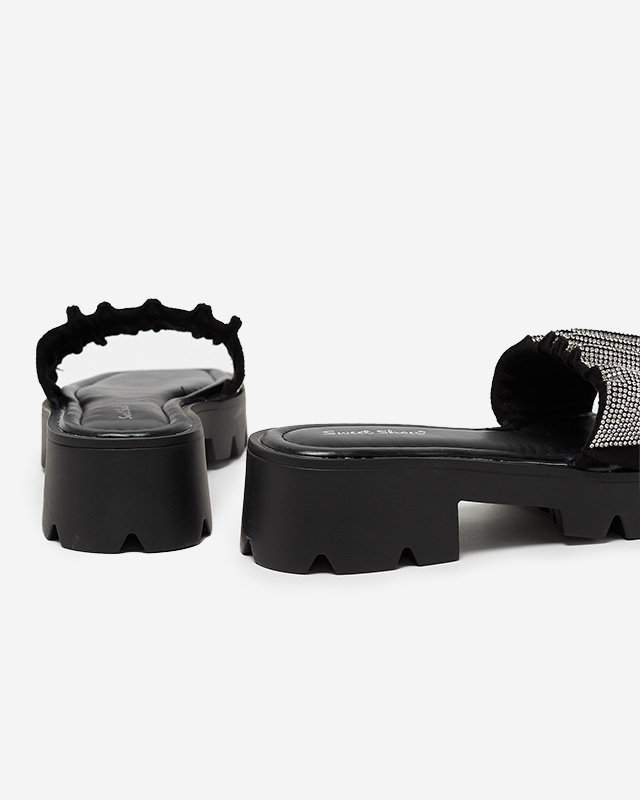 OUTLET Pantoufles noires pour femmes avec zircons cubiques Emkoy- Footwear