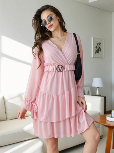 Robe mini femme Royalfashion avec volants et décolleté enveloppant