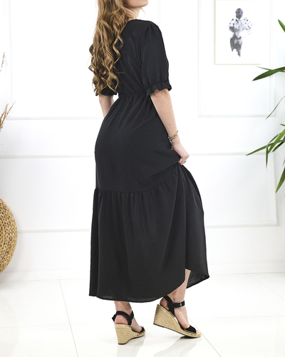 Robe maxi noire pour femme avec lien à la taille - Vêtements