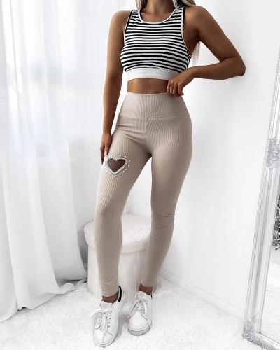 Leggings femme beige avec cœur - Vêtements