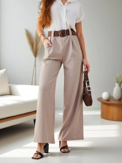 Royalfashion Pantalons larges pour femmes avec une ceinture