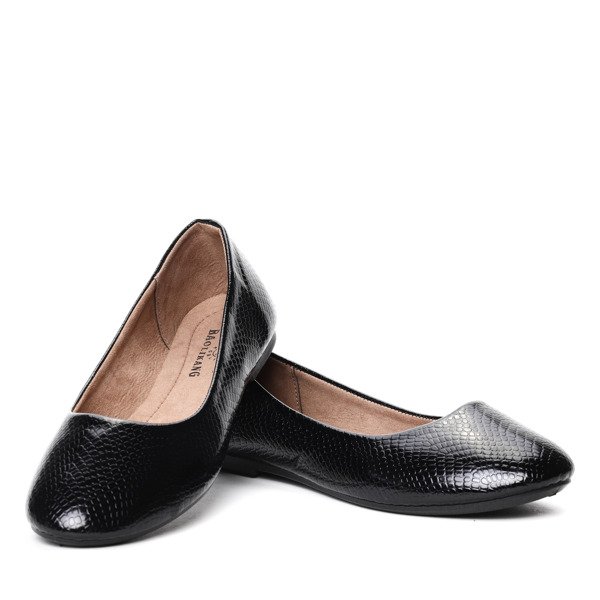 Czarne baleriny ze zwierzęcym motywem Francesca- Obuwie