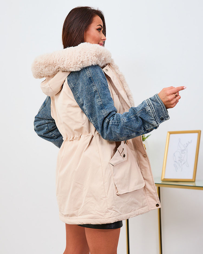 Royalfashion Veste d'hiver pour femme beige avec fourrure