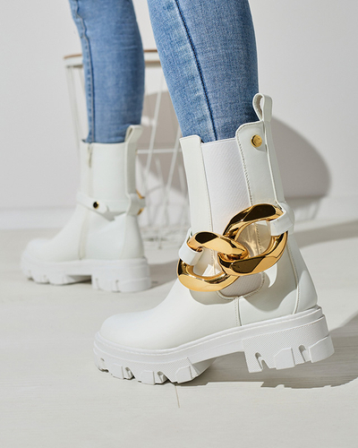 Bottes hautes blanches pour femmes avec embellissement doré Sygiena - Chaussures