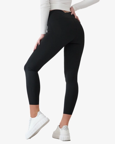 Leggings noirs pour femme avec large ceinture élastique - Vêtements
