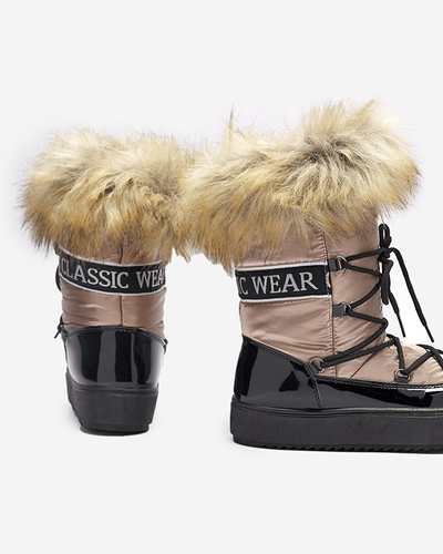 Bottes de neige laquées pour femmes de couleur or-rose Fursav- Footwear