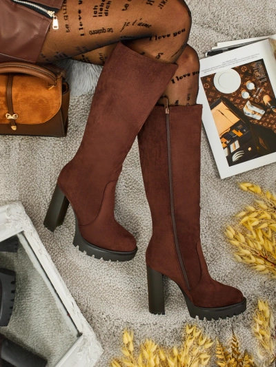 Bottes hautes pour femmes en éco-daim à talons épais GaleNest