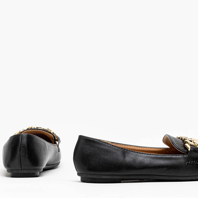 Mocassins noirs pour femme avec gaufrage et chaîne sur le bout - Shoes