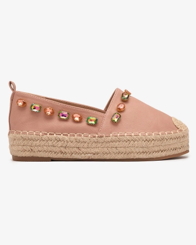 OUTLET Espadrilles femme avec cristaux en marron clair Ziennie- Obwowo