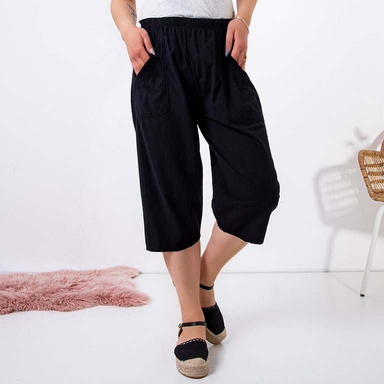 Pantalon droit 3/4 femme noir GRANDE TAILLE - Vêtements