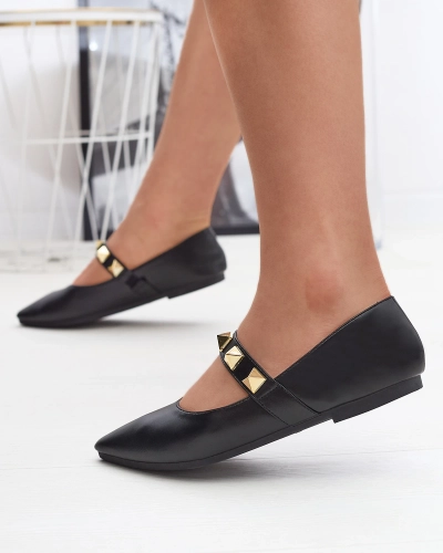 Ballerines noires à talon plat avec clous Dejika - Chaussures