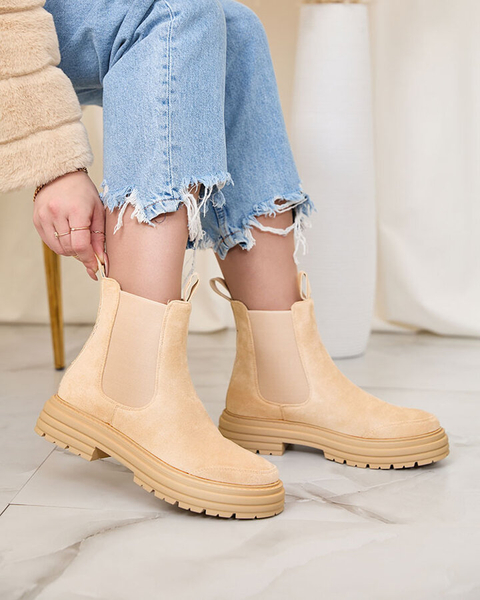 Royalfashion Bottes pour femme beige avec lanière décorative Loffdo