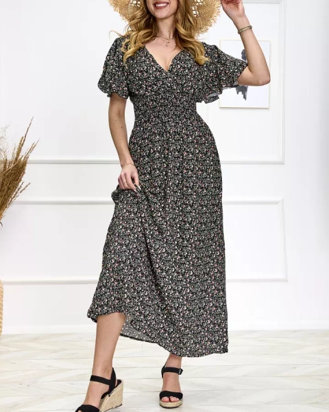 Robe longue à fleurs noire pour femme Vêtements