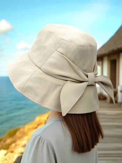Chapeau pour femmes Letizia beige avec nœud - style italien, 100 % polyester