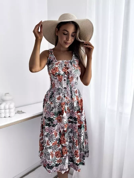 Robe blanche au genou à motif floral pour femme - Vêtements