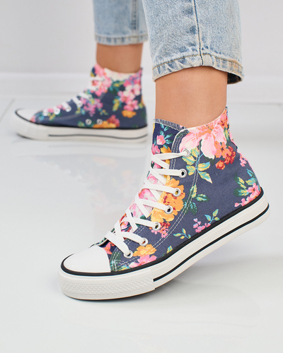 Royalfashion Baskets montantes bleu marine pour femme avec imprimé floral coloré Fahenna