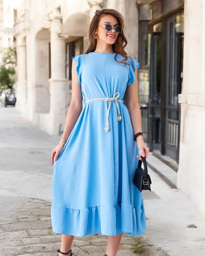 Robe midi pour femmes Royalfashion avec volants et manches courtes
