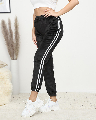 Pantalon de survêtement en velours noir à rayures pour femme - Vêtements