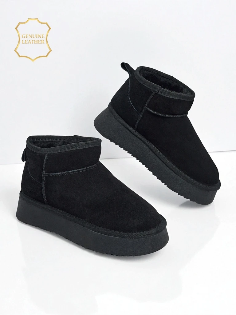 Bottes courtes style bottes de neige pour femmes en cuir naturel Elunara