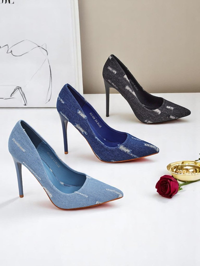 Royalfashion Escarpins à talons hauts pour femme en denim chic