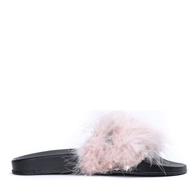 Różowo- czarne klapki z futerkiem Beana - Obuwie