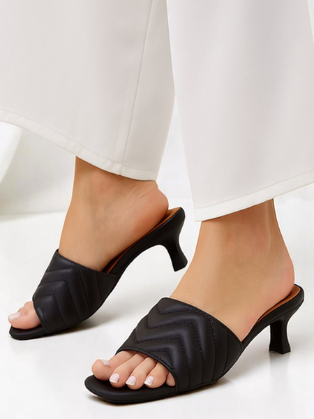 Sandales pour femmes Callista Nero à talon aiguille de 5 cm, été, cuir écologique