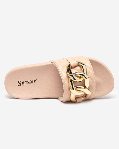 Chaussons matelassés beiges femme avec chaîne dorée Eteris - Footwear