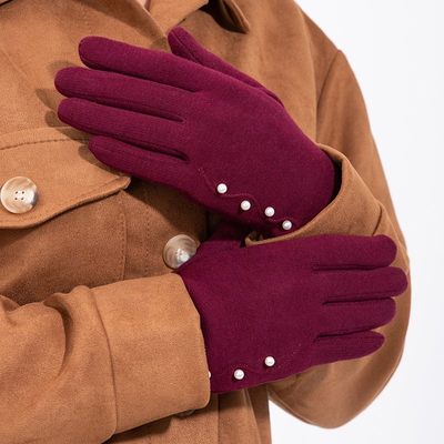 Gants femme bordeaux avec perles - Accessoires