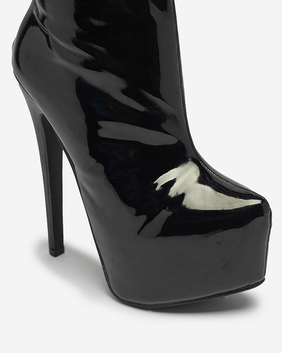 OUTLET Bottes montantes laquées pour femme en noir Leccie- Footwear