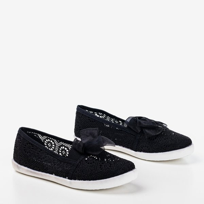 OUTLET Slip fille noir ajouré - à nœud Farima - Footwear